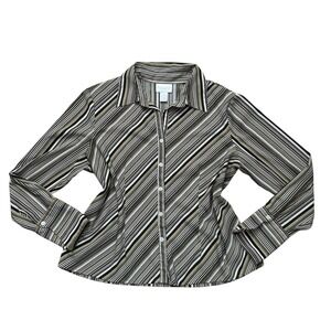 VTG striped brown green button down collard longsleeve XL y2k 90s preppy office